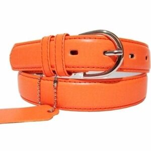 Womens Plus Size Belt Orange Faux‎ Leather Skinny Silver Buckle 52in NWT Casual